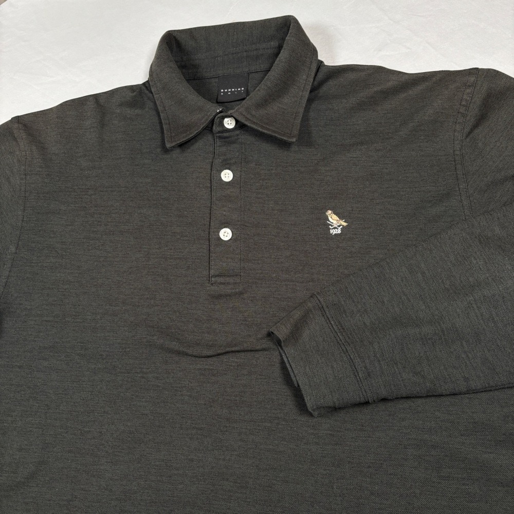 Dunning Golf Polo Shirt Mens XL Gray Long‎ Sleeve 1928 Bird Logo Pique